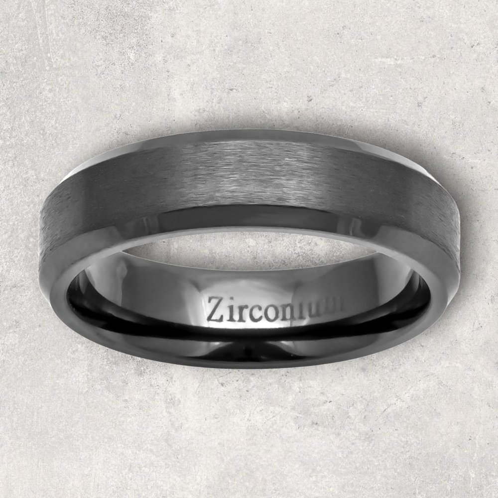 NOV9M®️ 6mm Zirconium Brushed Center Beveled Edge Men's Wedding Band